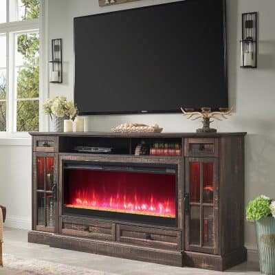 Modern TV Stand with Electric Fireplace and Storage.