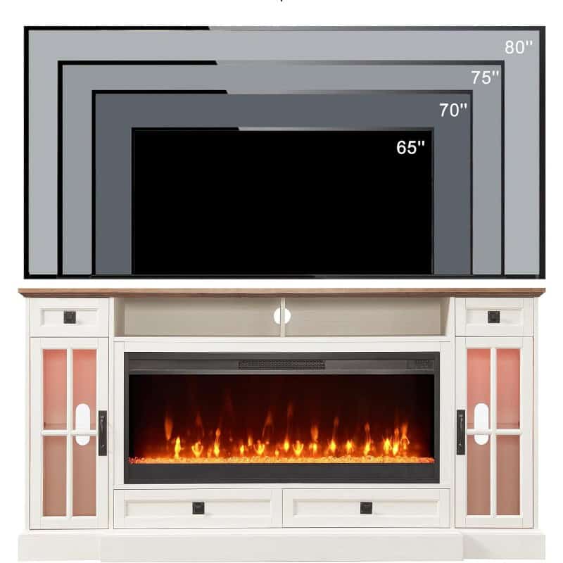 A sleek electric fireplace with built-in TV mount, perfect for enhancing your living room with warmth and entertainment setup. Features adjustable panel sizes for various TV dimensions.