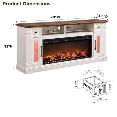 Stylish electric fireplace TV stand with storage, ideal for living rooms, featuring adjustable shelves and modern design. Perfect for adding warmth and ambiance to your space.