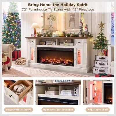 Elegant fireplace with holiday decor, perfect for cozy winter nights and festive celebrations.