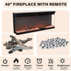 Enhanced modern electric fireplace with remote control, adjustable flame effects, heat, and brightness for cozy home ambiance. Perfect for living rooms and bedrooms.