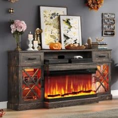 Elegant living room fireplace with modern accents and decorative items.