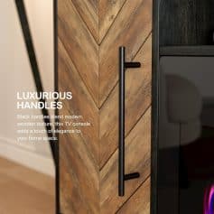 Modern black handles with wooden texture on TV console for elegant home decor. Enhance your living space with stylish, durable handles.