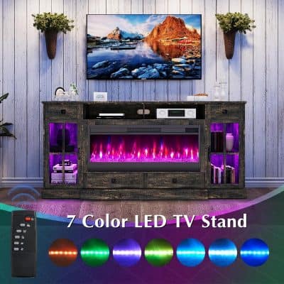Versatile 7-color LED TV stand with remote, modern design, perfect for living rooms, entertainment centers, and media rooms, offering customizable lighting for enhanced ambiance and style.