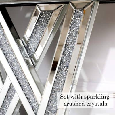 A luxurious silver mirror accented with sparkling crushed crystals, perfect for upscale interior decoration and enhancing your space with a touch of glamour.