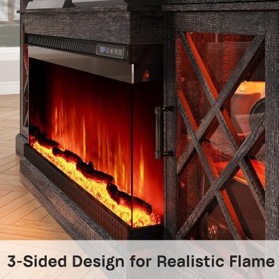 Realistic flame effect, 3-sided design, modern entertainment centerpiece for homes and offices, easy to install, energy-efficient heating solution.