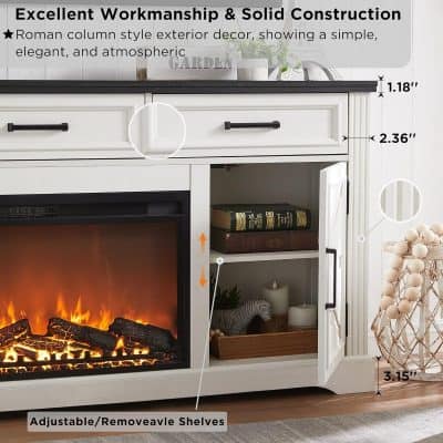 Elegant opt for living room decor with customizable shelves and a built-in electric fireplace. Perfect for a stylish and cozy ambiance.