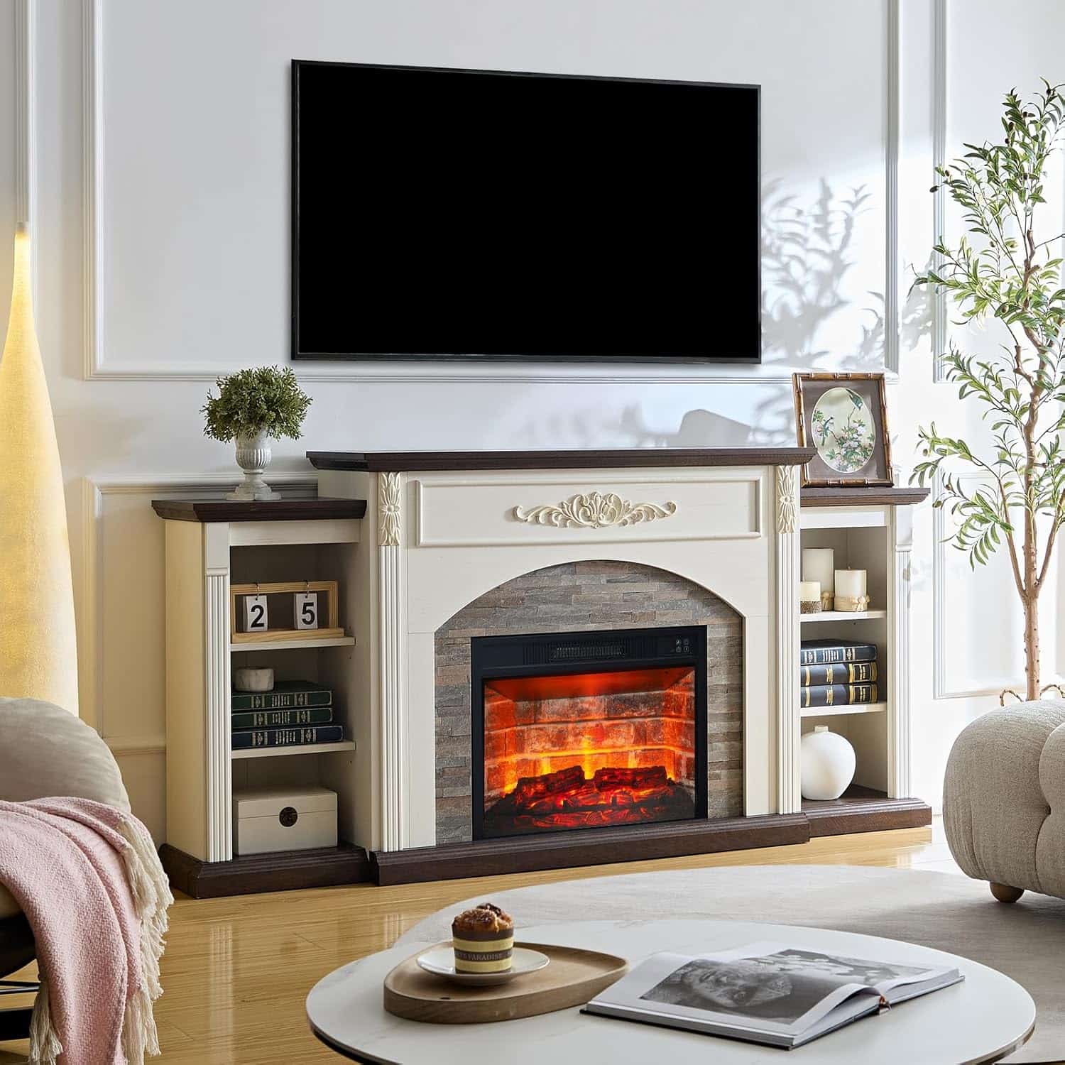 72" Electric Fireplace TV Stand with Mantel, Fits TVs Up to 80" - Image 3