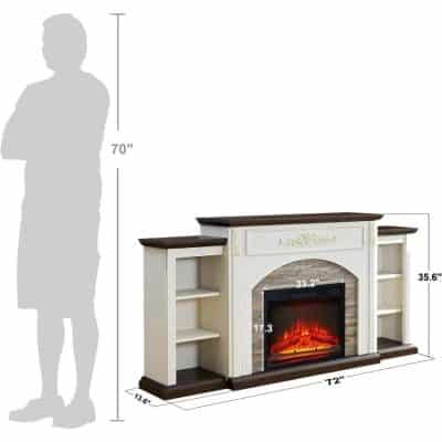 High-quality opt fireplace mantel with built-in electric fireplace, classic design, perfect for living rooms, and featuring storage shelves for a stylish look.
