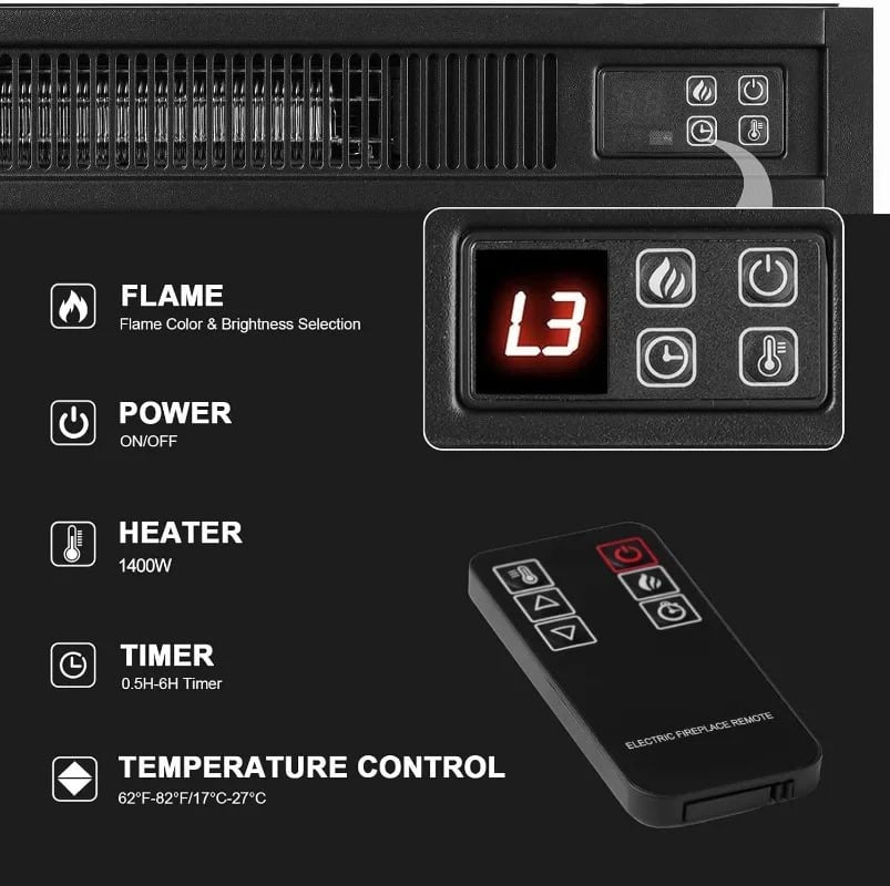 Remote control for flame and heater.