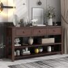 Long Console Table with 3 Drawers and Double Open Shelves for Entryway
