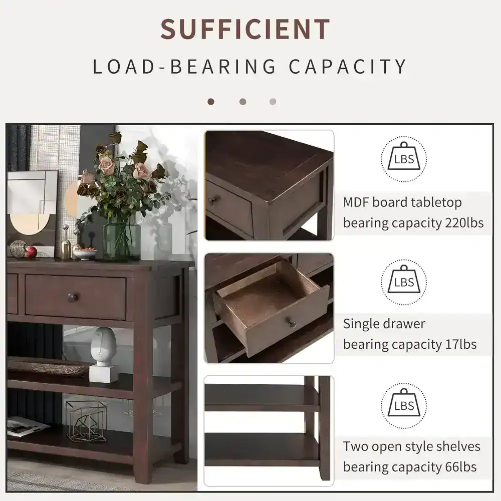 Long Console Table with 3 Drawers and Double Open Shelves for Entryway - Image 4