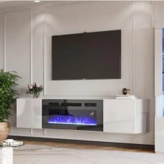 Floating TV Stand with 36" Electric Fireplace and High Gloss Finish