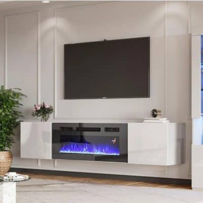 Floating TV Stand with 36" Electric Fireplace and High Gloss Finish