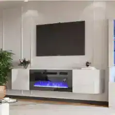 Alternative view of Floating TV Stand with 36" Electric Fireplace and High Gloss Finish