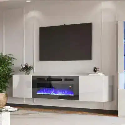 Alternative view of Floating TV Stand with 36" Electric Fireplace and High Gloss Finish
