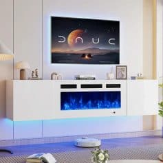 Wall-Mounted Floating TV Stand with 36" Electric Fireplace and Storage