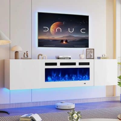Wall-Mounted Floating TV Stand with 36" Electric Fireplace and Storage
