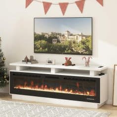 Alternative view of Modern Fireplace TV Stand with 70" Electric Fireplace, Solid Wood Mantel