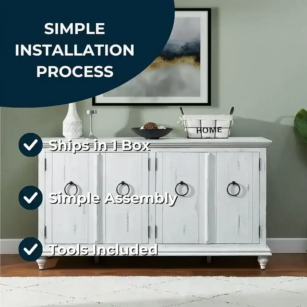 Rustic White Solid Wood 65" TV Stand with Distressed Finish - Image 3