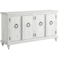 Rustic White Solid Wood 65" TV Stand with Distressed Finish