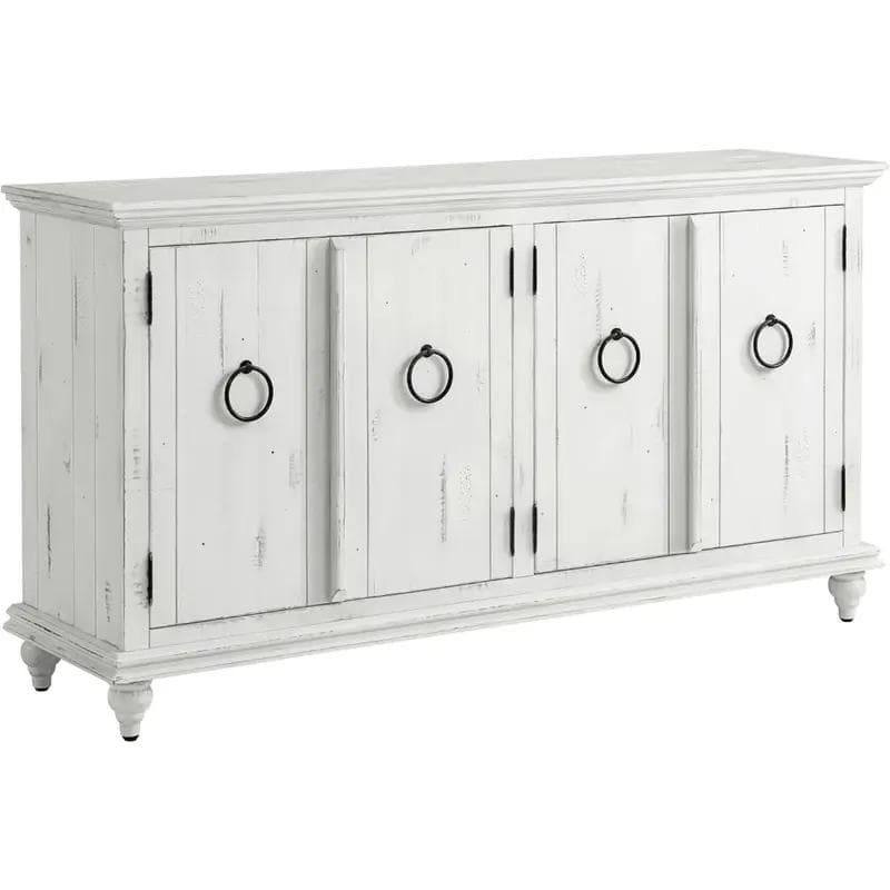 Rustic White Solid Wood 65" TV Stand with Distressed Finish