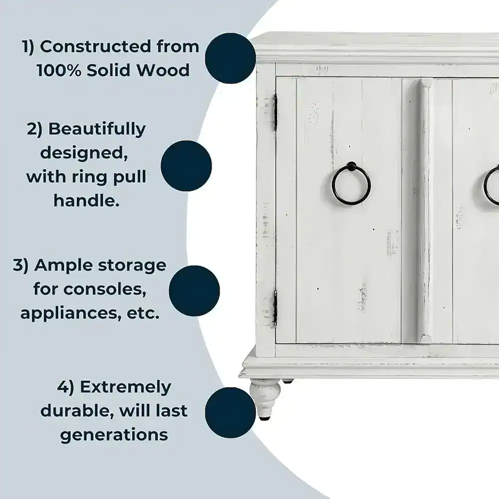 Rustic White Solid Wood 65" TV Stand with Distressed Finish - Image 4