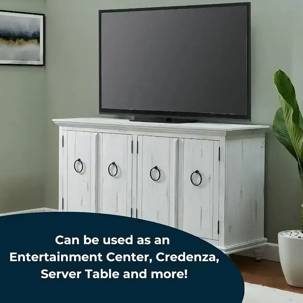 Rustic White Solid Wood 65" TV Stand with Distressed Finish - Image 2