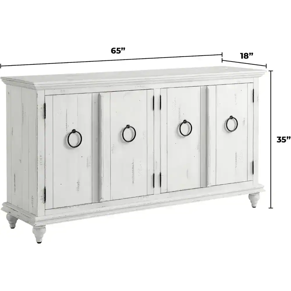 Rustic White Solid Wood 65" TV Stand with Distressed Finish - Image 6