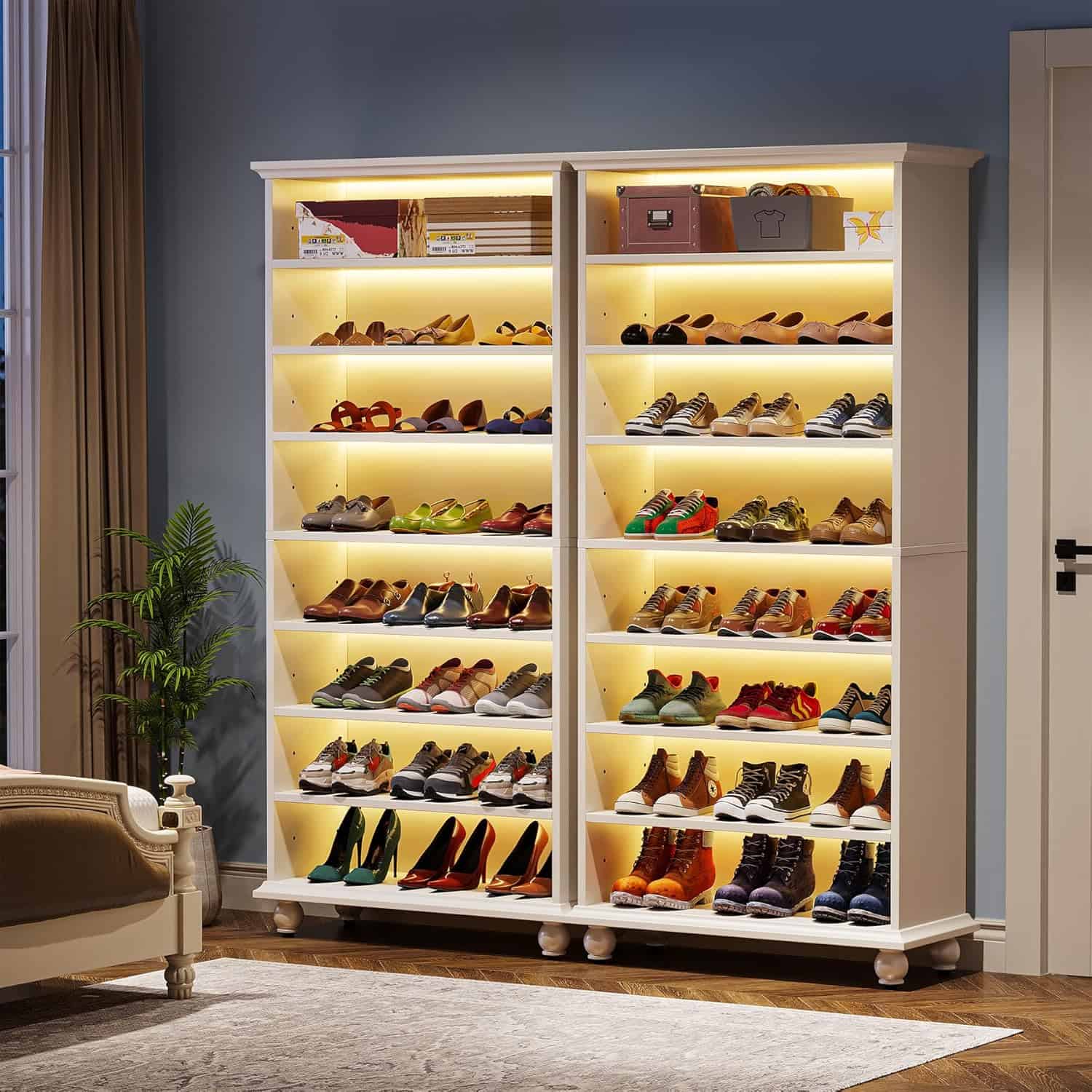 9-Tier Tall Shoe Storage Cabinet with LED Lighting - Image 2