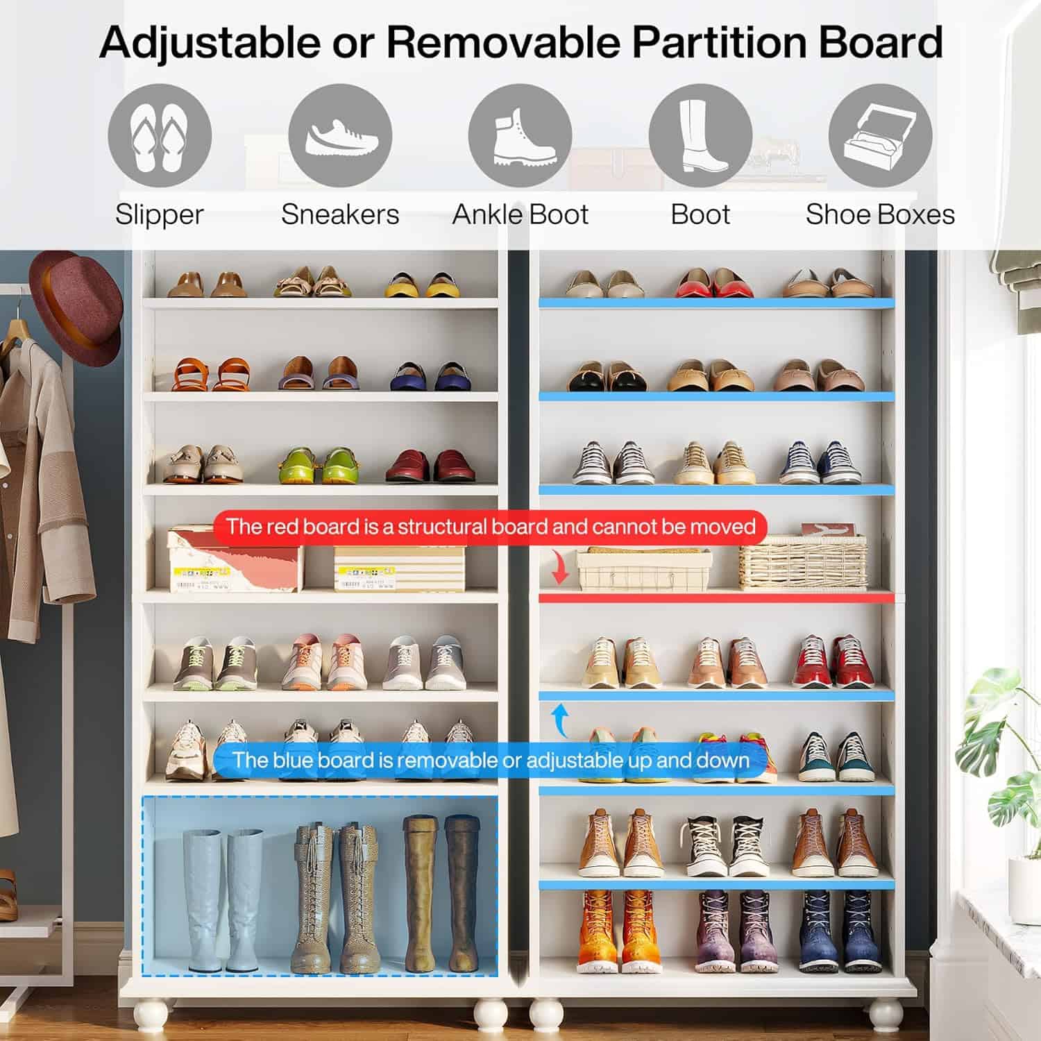 9-Tier Tall Shoe Storage Cabinet with LED Lighting - Image 5