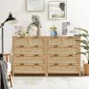 4 Drawer Rattan Dresser Set of 2, Wooden Storage Cabinet for Bedroom & Entryway