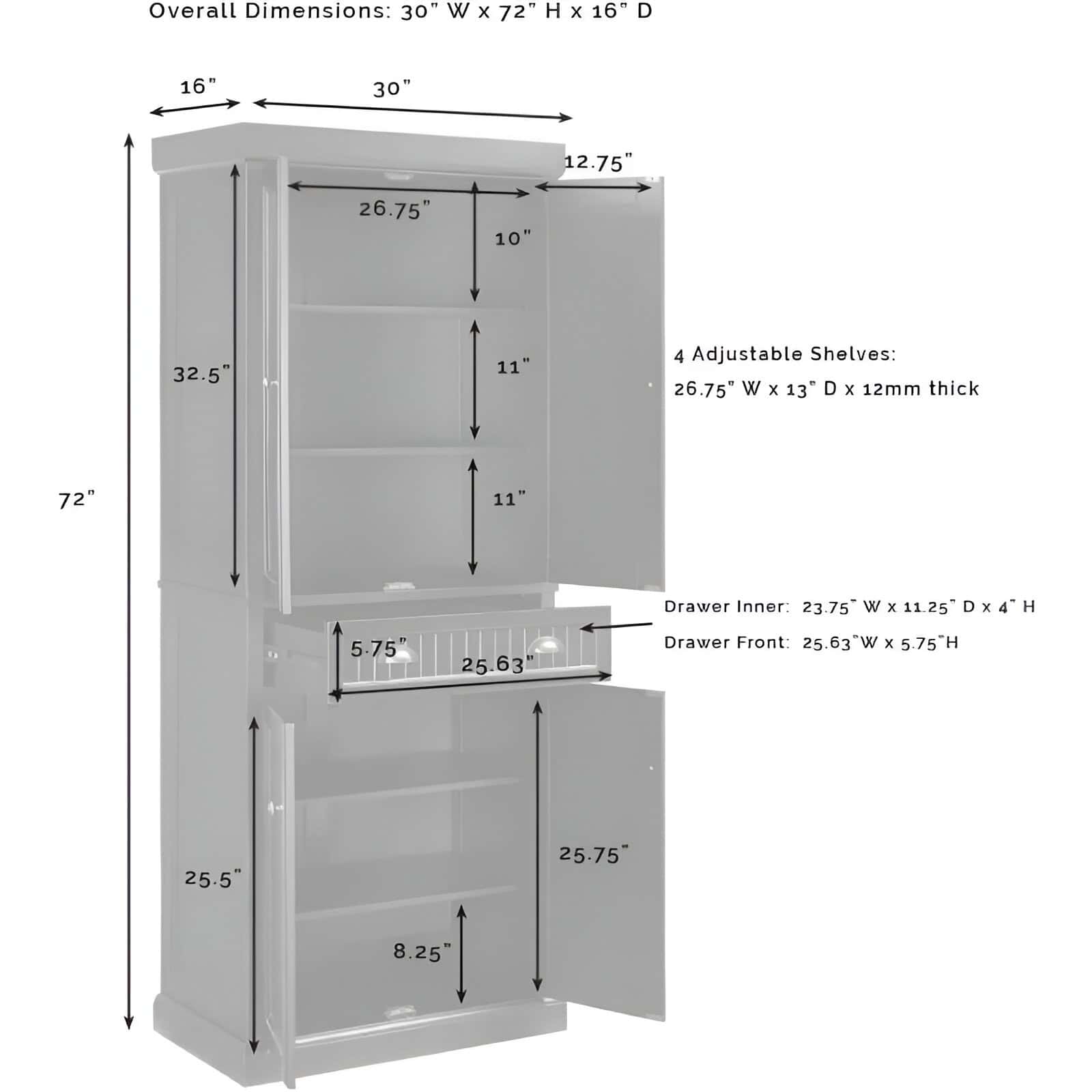 Seaside Coastal Pantry Cabinet with Shelves for Kitchen, Dining, or Laundry Room - Image 6