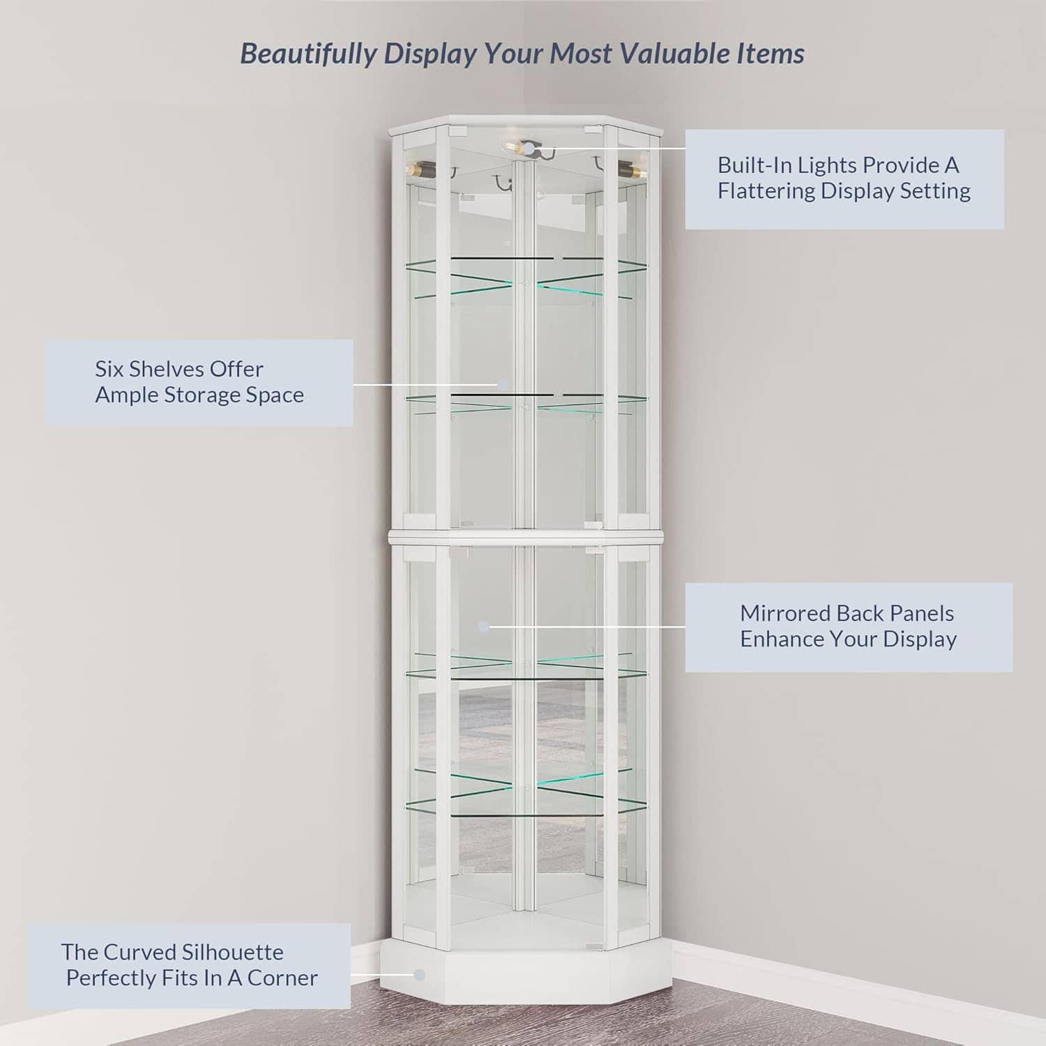 Lighted Glass Display Curio Cabinet with Tempered Glass Doors and Shelves - Image 6