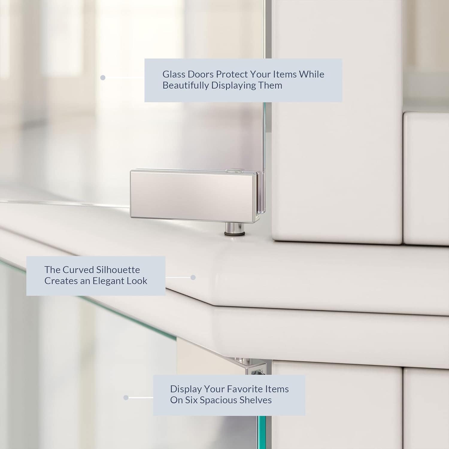 Lighted Glass Display Curio Cabinet with Tempered Glass Doors and Shelves - Image 5