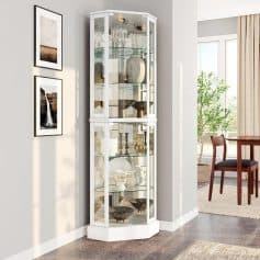 Lighted Glass Display Curio Cabinet with Tempered Glass Doors and Shelves