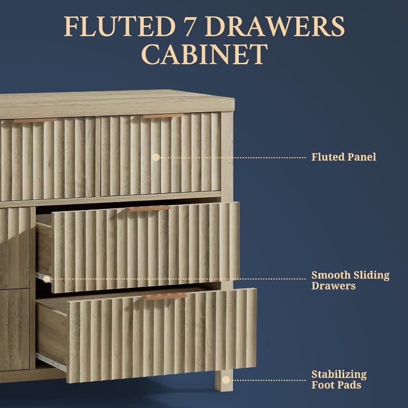 Modern Fluted 7-Drawer Dresser with Elegant Design and Versatile Storage - Image 4
