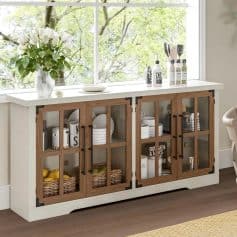 63" Modern Farmhouse Sideboard Cabinet with Glass Doors & Adjustable Shelf