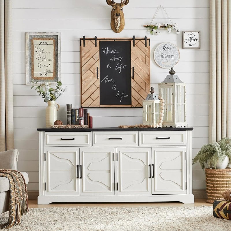 66" Farmhouse Buffet Sideboard Cabinet with Adjustable Shelves and Drawers - Image 3