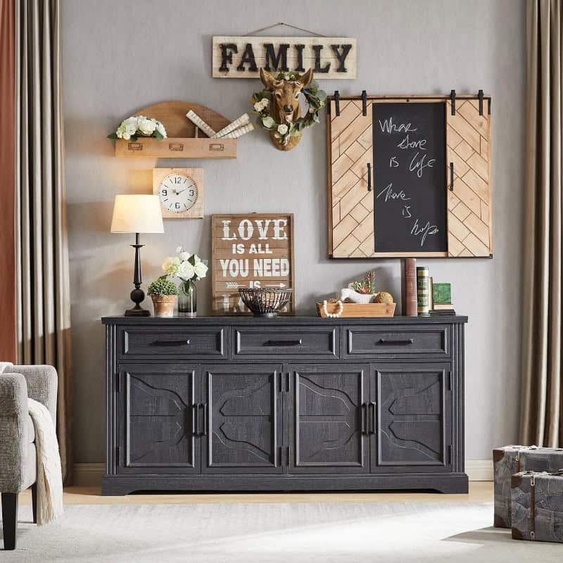 66" Farmhouse Buffet Sideboard Cabinet with Adjustable Shelves and Drawers - Image 5