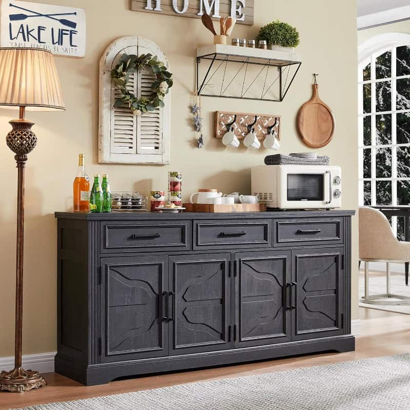 66" Farmhouse Buffet Sideboard Cabinet with Adjustable Shelves and Drawers - Image 4