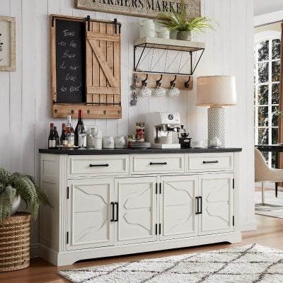 Alternative view of 66" Farmhouse Buffet Sideboard Cabinet with Adjustable Shelves and Drawers
