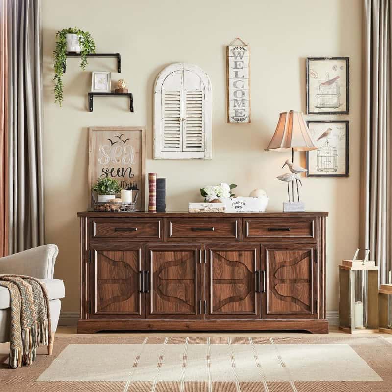 66" Farmhouse Buffet Sideboard Cabinet with Adjustable Shelves and Drawers - Image 7