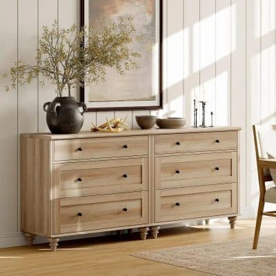 6-Drawer Oak Dresser for Bedroom, Modern Wooden Closet Storage Chest