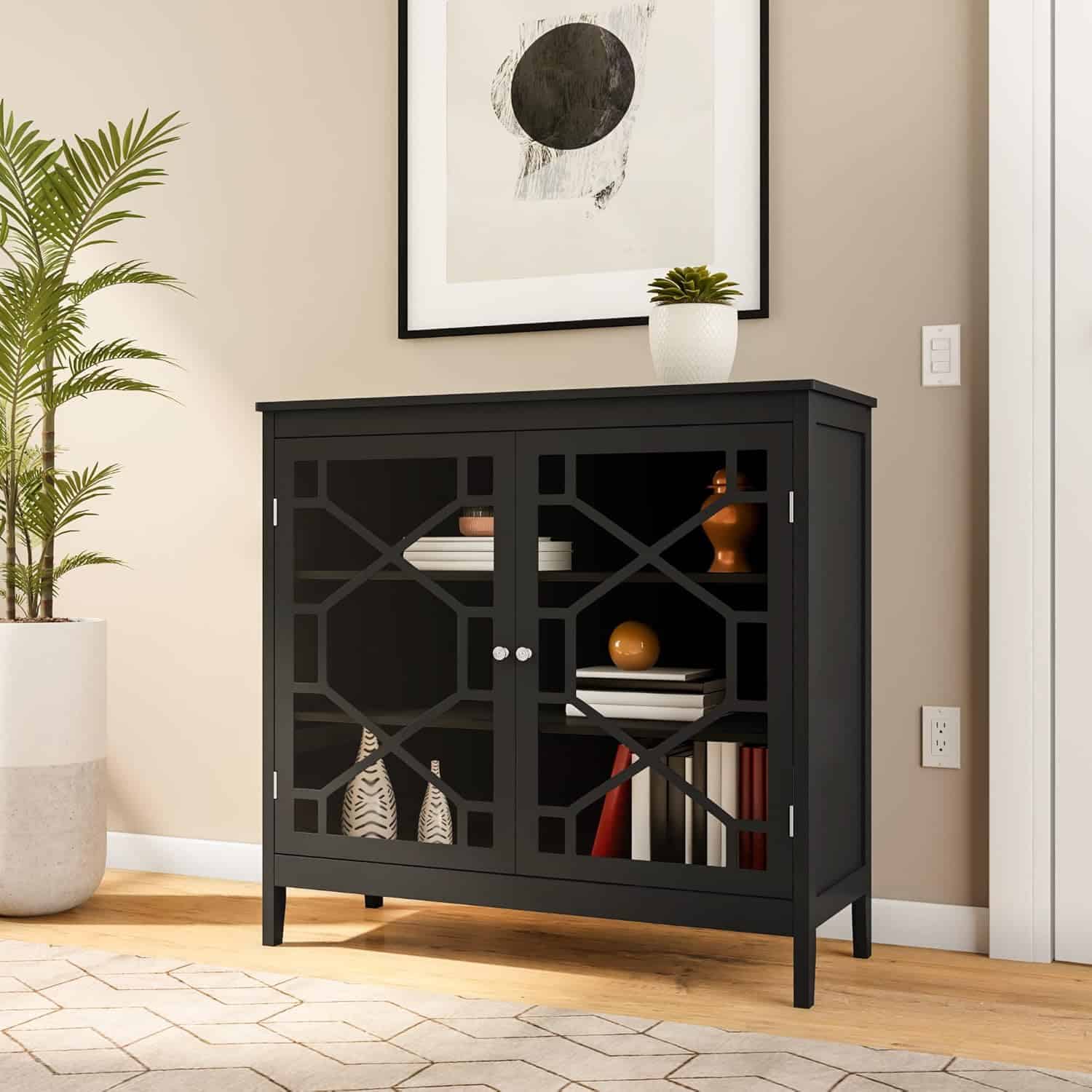 Elegant Black Cabinet with Decorative Door Fronts and Ample Storage - Image 3