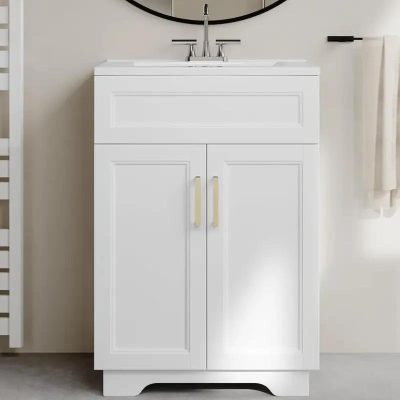 Modern Grey Bathroom Vanity with 24" Ceramic Sink and Storage Cabinet