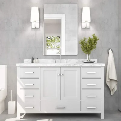 Alternative view of 55" White Bathroom Vanity with Italian Carrara Marble Countertop and Backsplash
