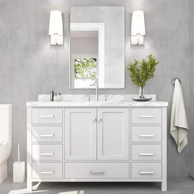 55" White Bathroom Vanity with Italian Carrara Marble Countertop and Backsplash