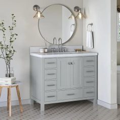 42" Grey Bathroom Vanity with Carrara Quartz Countertop