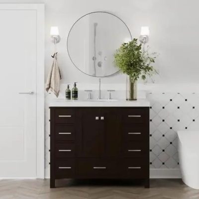 43" Espresso Bathroom Vanity with Pure White Quartz Countertop and Ample Storage